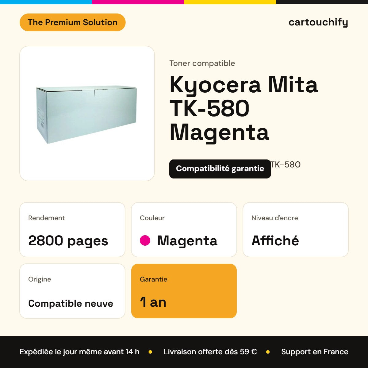 Kyocera Mita TK-580 Toner Magenta compatible équivalent à 1T02KTBNL0 : caractéristiques
