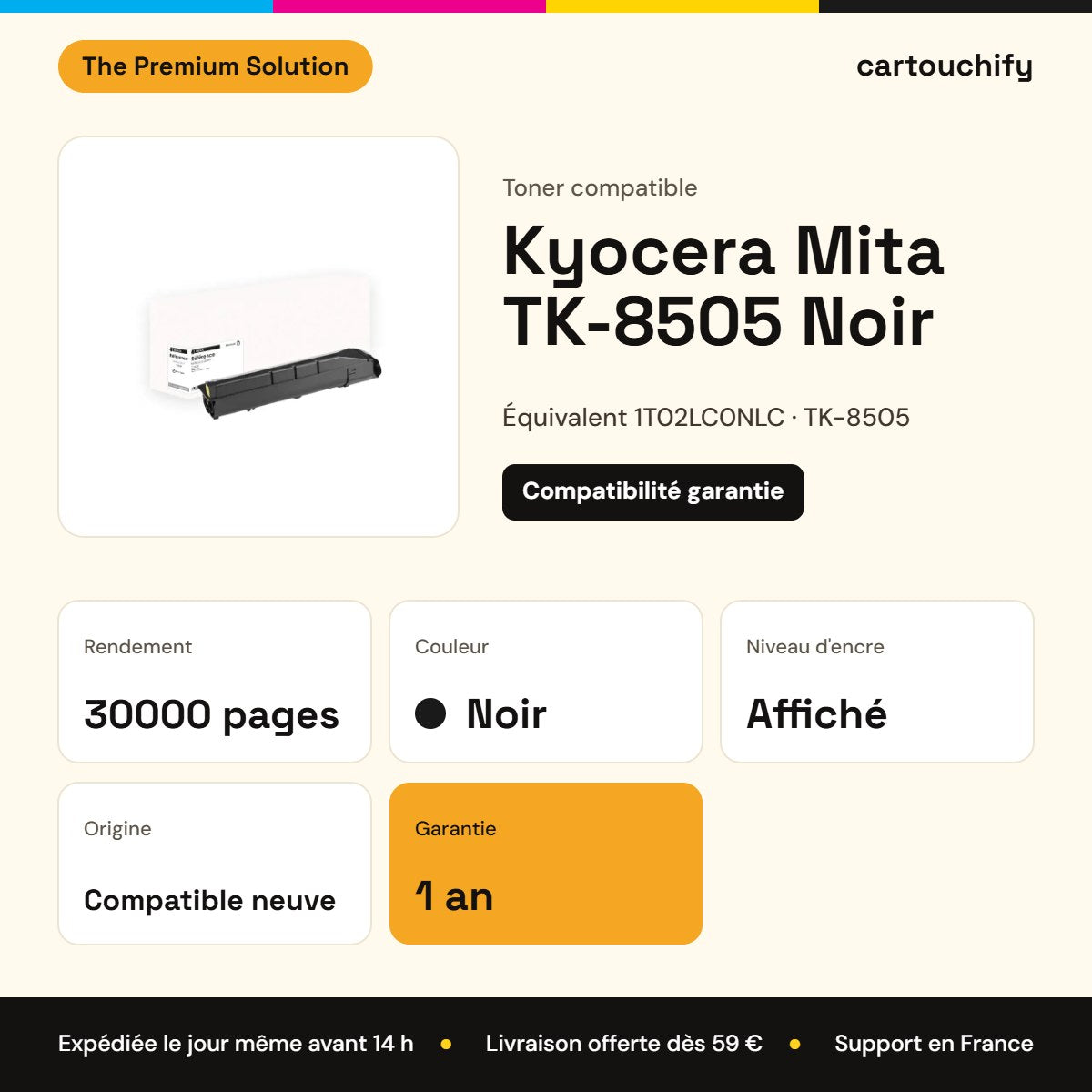 Kyocera Mita TK-8505 Toner Noir compatible équivalent à 1T02LC0NLC : caractéristiques