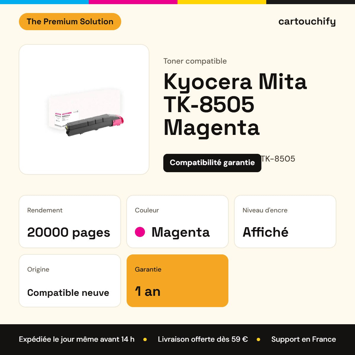 Kyocera Mita TK-8505 Toner Magenta compatible équivalent à 1T02LCBNL0 : caractéristiques