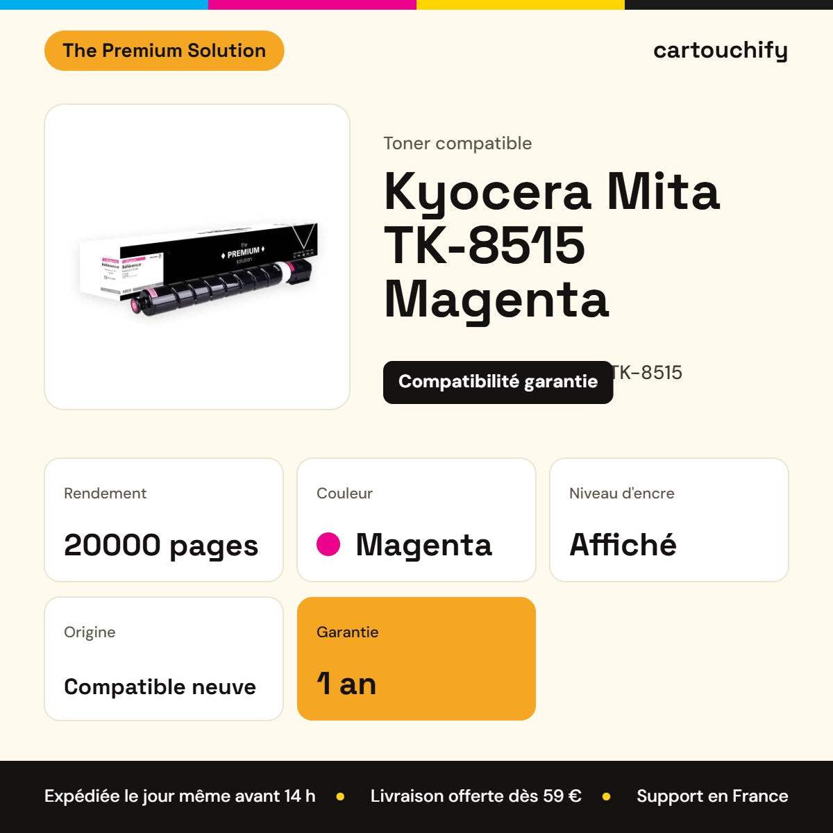 Kyocera Mita TK-8515 Toner Magenta compatible équivalent à 1T02NDBNL1 : caractéristiques