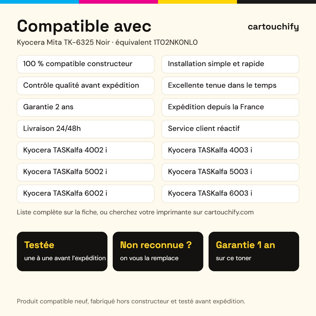 Imprimantes compatibles avec Kyocera Mita TK-6325 Toner Noir compatible équivalent à 1T02NK0NL0