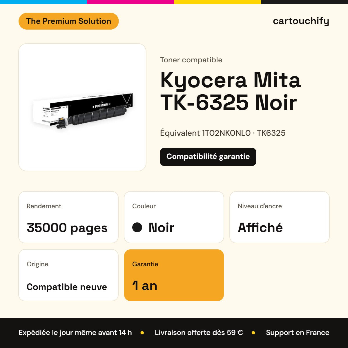 Kyocera Mita TK-6325 Toner Noir compatible équivalent à 1T02NK0NL0 : caractéristiques