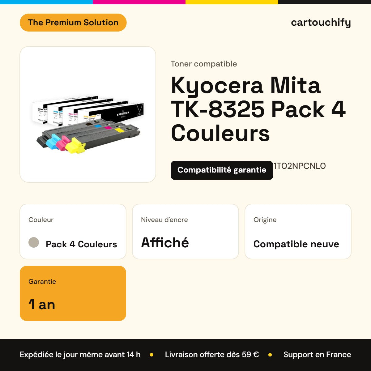 Kyocera Mita TK-8325 Toner Pack 4 Couleurs compatible équivalent à 1T02NP0NL0, 1T02NPCNL0, 1T02NPBNL0 : caractéristiques