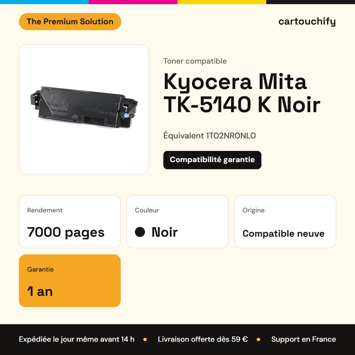Kyocera Mita TK-5140 K Toner Noir compatible équivalent à 1T02NR0NL0 · Premier Prix : caractéristiques