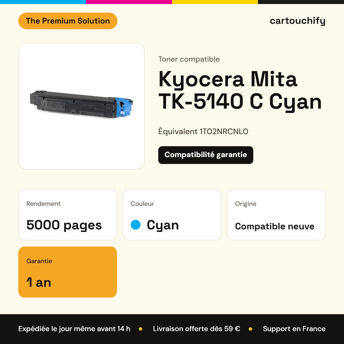 Kyocera Mita TK-5140 C Toner Cyan compatible équivalent à 1T02NRCNL0 · Premier Prix : caractéristiques