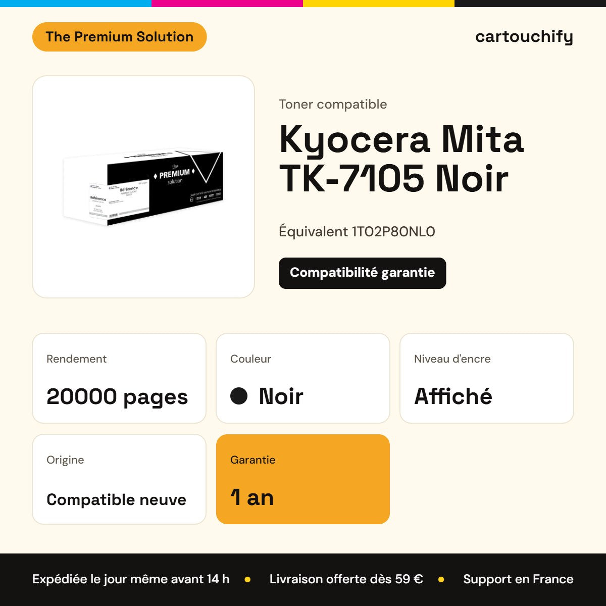 Kyocera Mita TK-7105 Toner Noir compatible équivalent à 1T02P80NL0 : caractéristiques