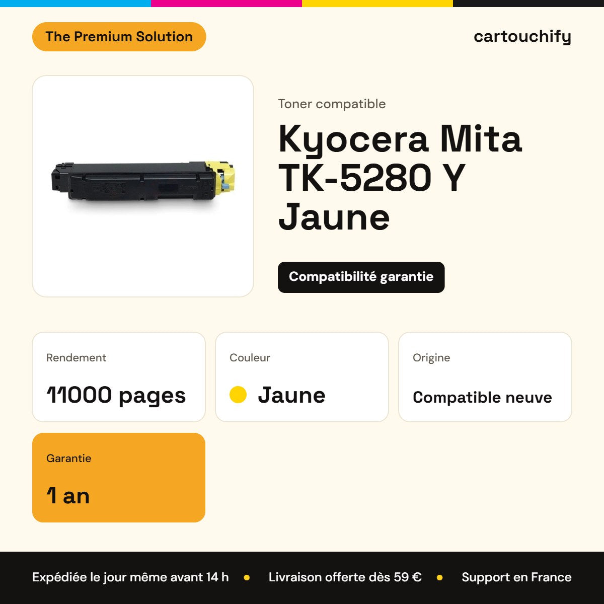 Kyocera Mita TK-5280 Y Toner Jaune compatible équivalent à 1T02TWANL0 · Premier Prix : caractéristiques