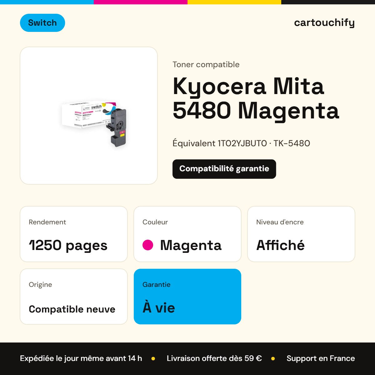 Kyocera Mita 5480 Toner Magenta compatible équivalent à 1T02YJBUT0, TK-5480 · Switch : caractéristiques