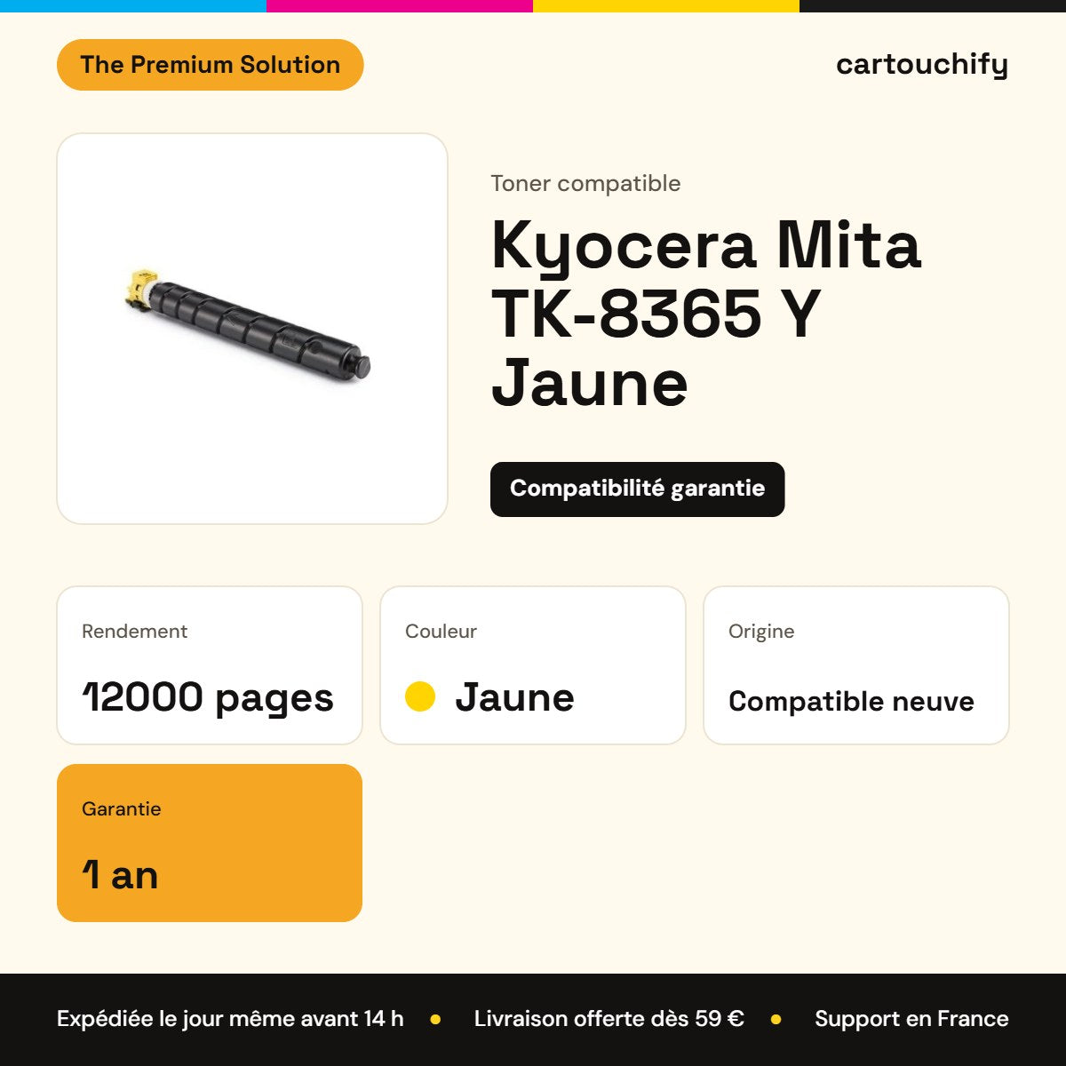 Kyocera Mita TK-8365 Y Toner Jaune compatible équivalent à 1T02YPANL0 · Premier Prix : caractéristiques