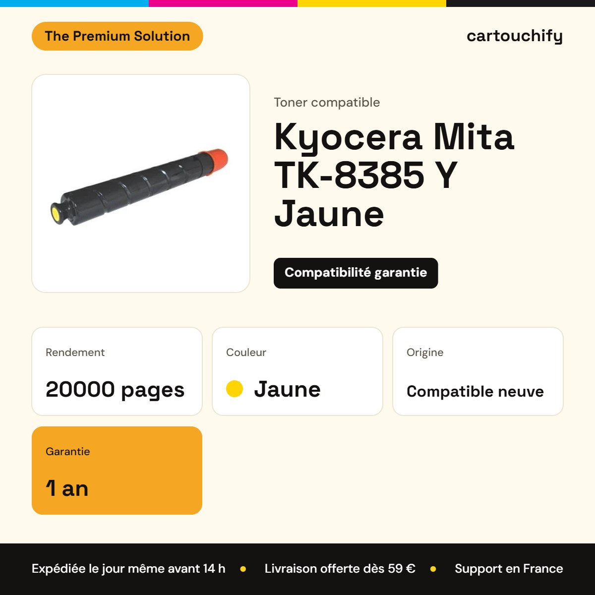 Kyocera Mita TK-8385 Y Toner Jaune compatible équivalent à 1T02YPANL1 · Premier Prix : caractéristiques