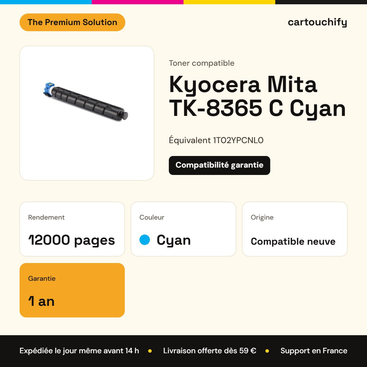 Kyocera Mita TK-8365 C Toner Cyan compatible équivalent à 1T02YPCNL0 · Premier Prix : caractéristiques