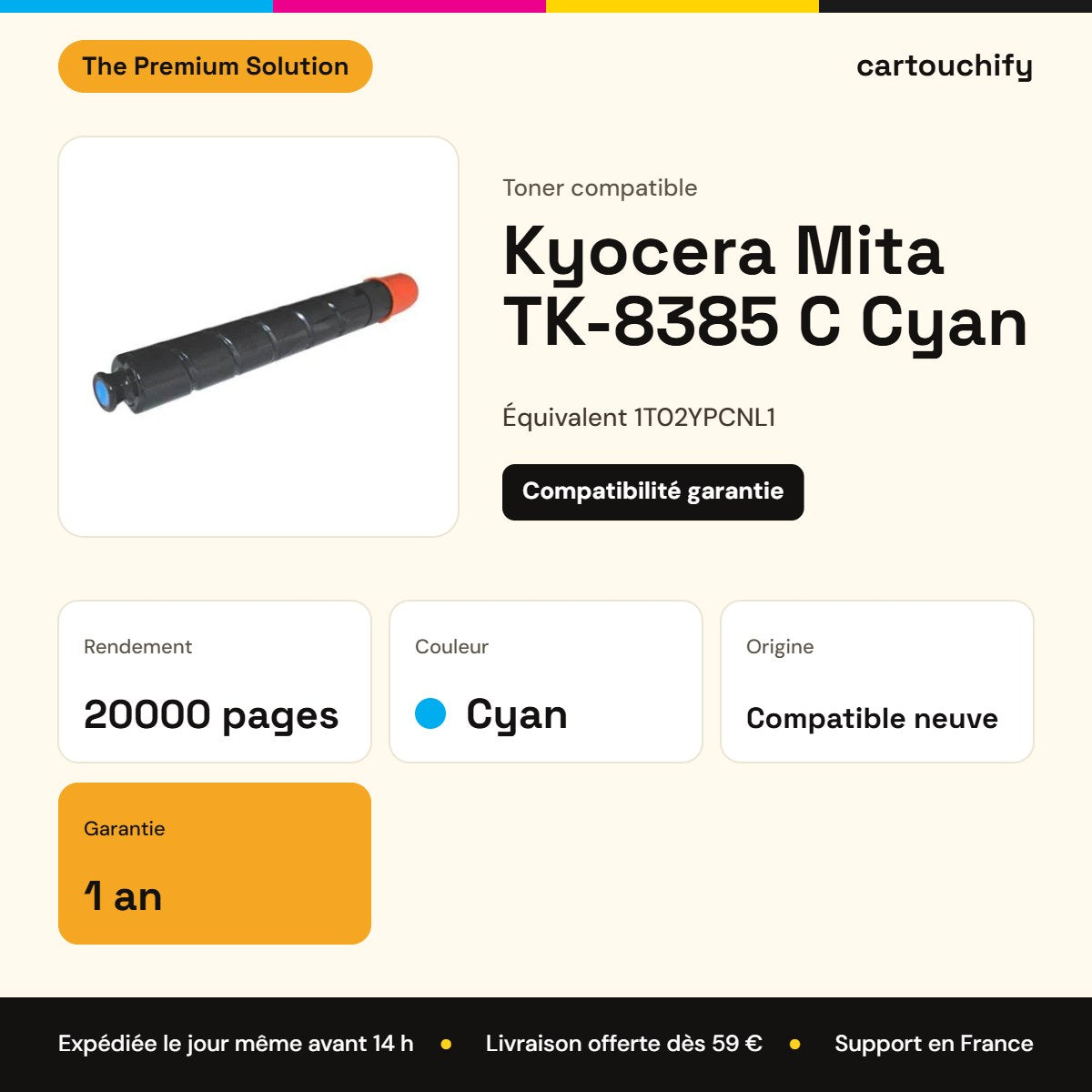 Kyocera Mita TK-8385 C Toner Cyan compatible équivalent à 1T02YPCNL1 · Premier Prix : caractéristiques