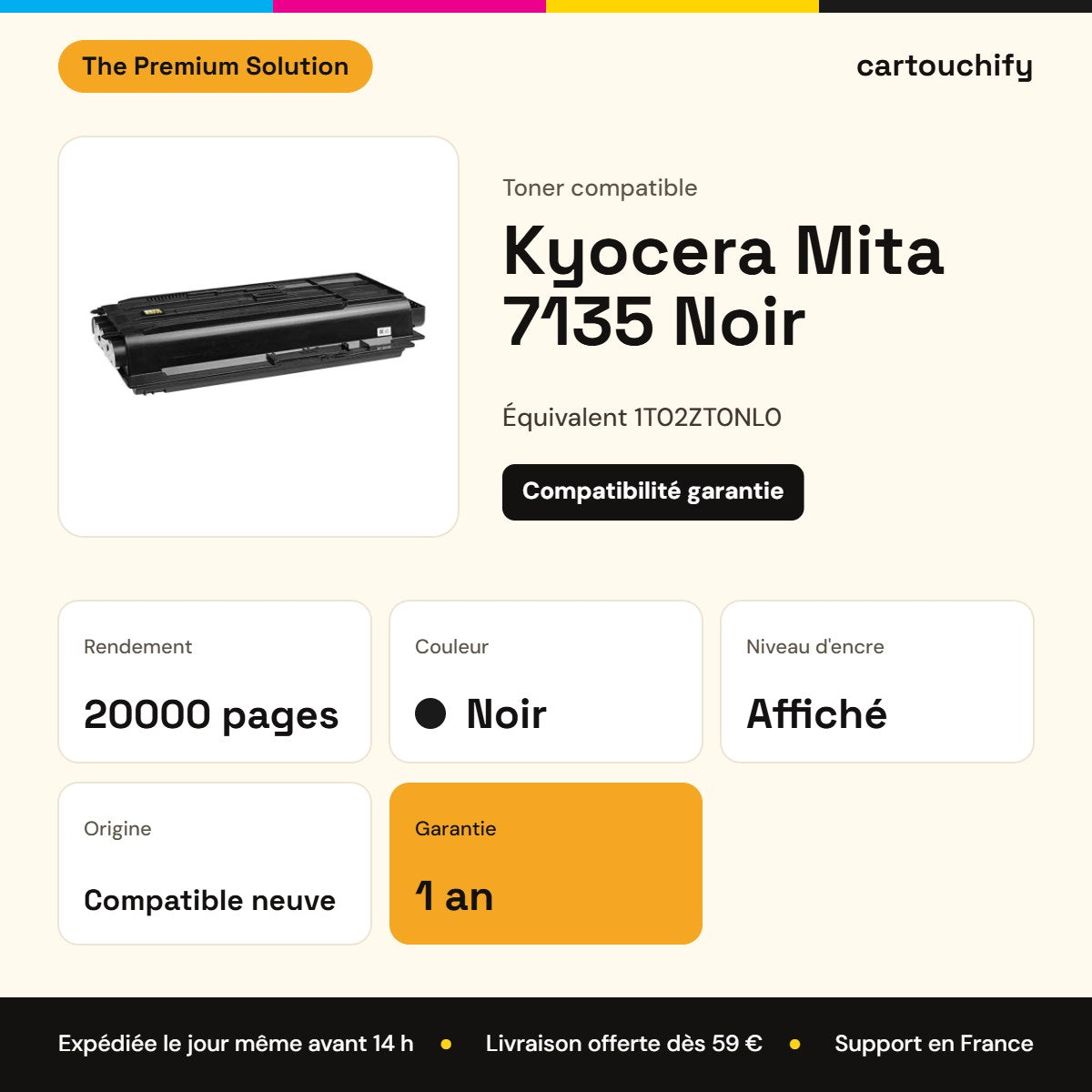 Kyocera Mita 7135 Toner Noir compatible équivalent à 1T02ZT0NL0 : caractéristiques