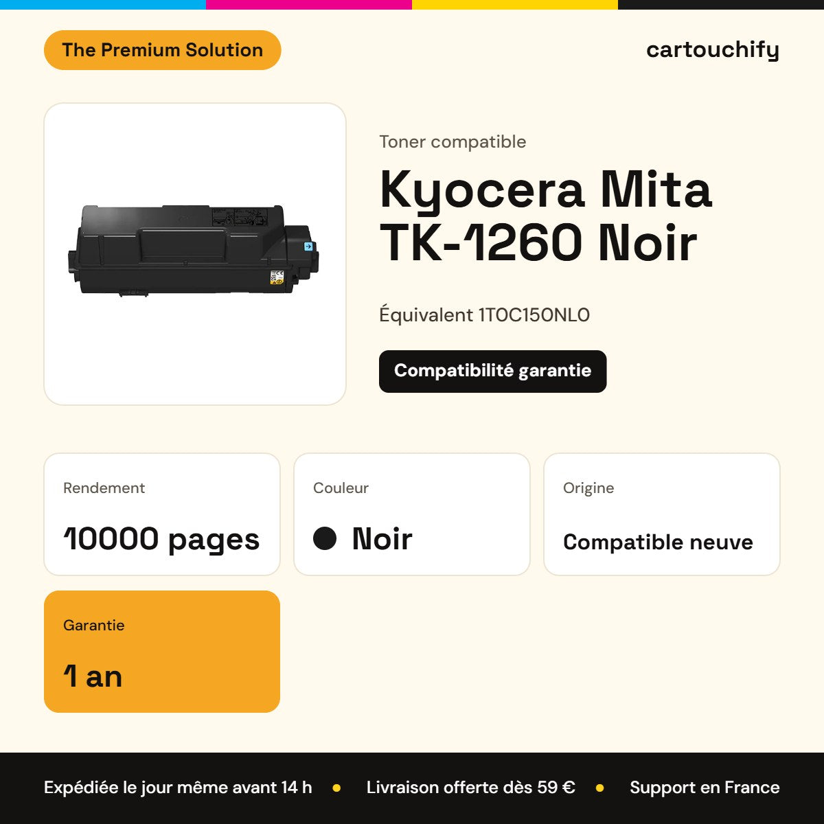 Kyocera Mita TK-1260 Toner Noir compatible équivalent à 1T0C150NL0 · Premier Prix : caractéristiques