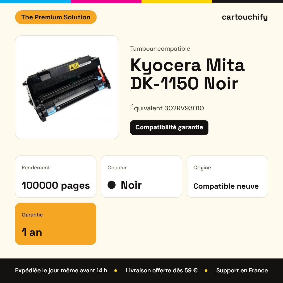 Kyocera Mita DK-1150 Tambour Noir compatible équivalent à 302RV93010 · Premier Prix : caractéristiques