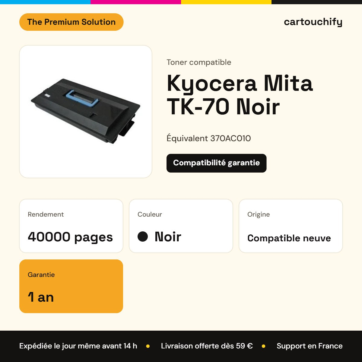 Kyocera Mita TK-70 Toner Noir compatible équivalent à 370AC010 · Premier Prix : caractéristiques