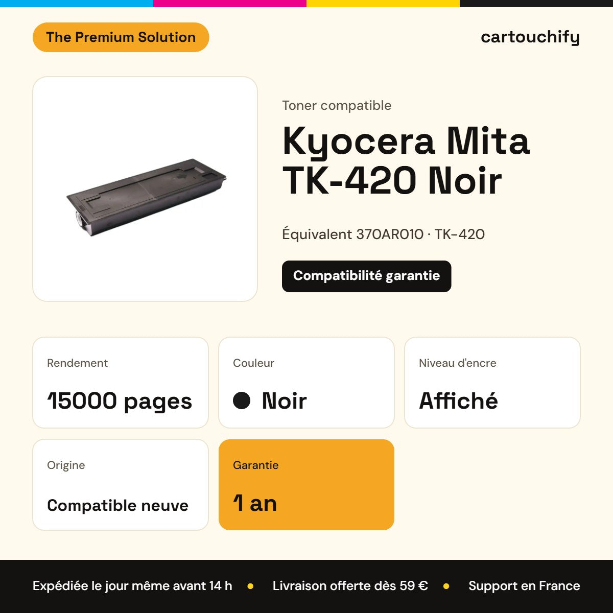 Kyocera Mita TK-420 Toner Noir compatible équivalent à 370AR010 : caractéristiques