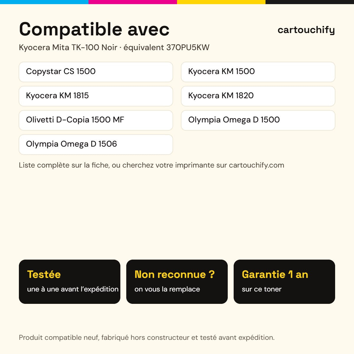 Imprimantes compatibles avec Kyocera Mita TK-100 Toner Noir compatible équivalent à 370PU5KW · Premier Prix