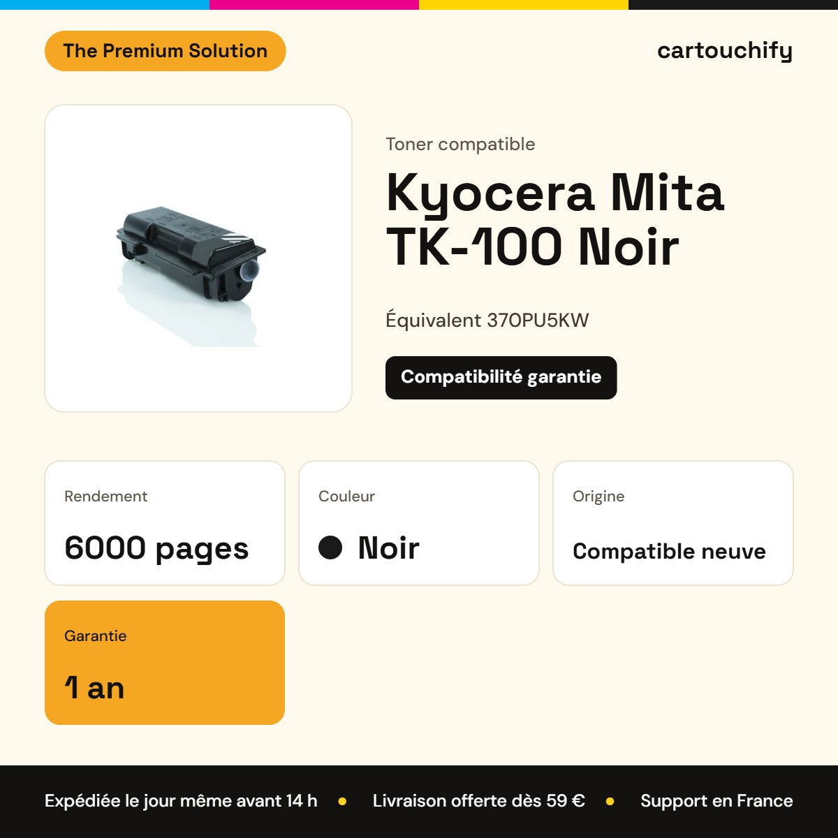 Kyocera Mita TK-100 Toner Noir compatible équivalent à 370PU5KW · Premier Prix : caractéristiques