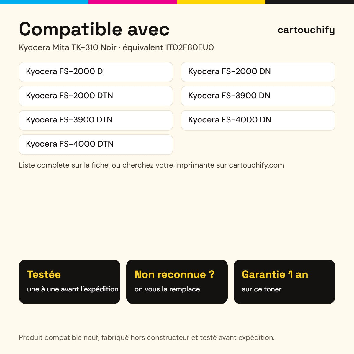 Imprimantes compatibles avec Kyocera Mita TK-310 Toner Noir compatible équivalent à 1T02F80EU0