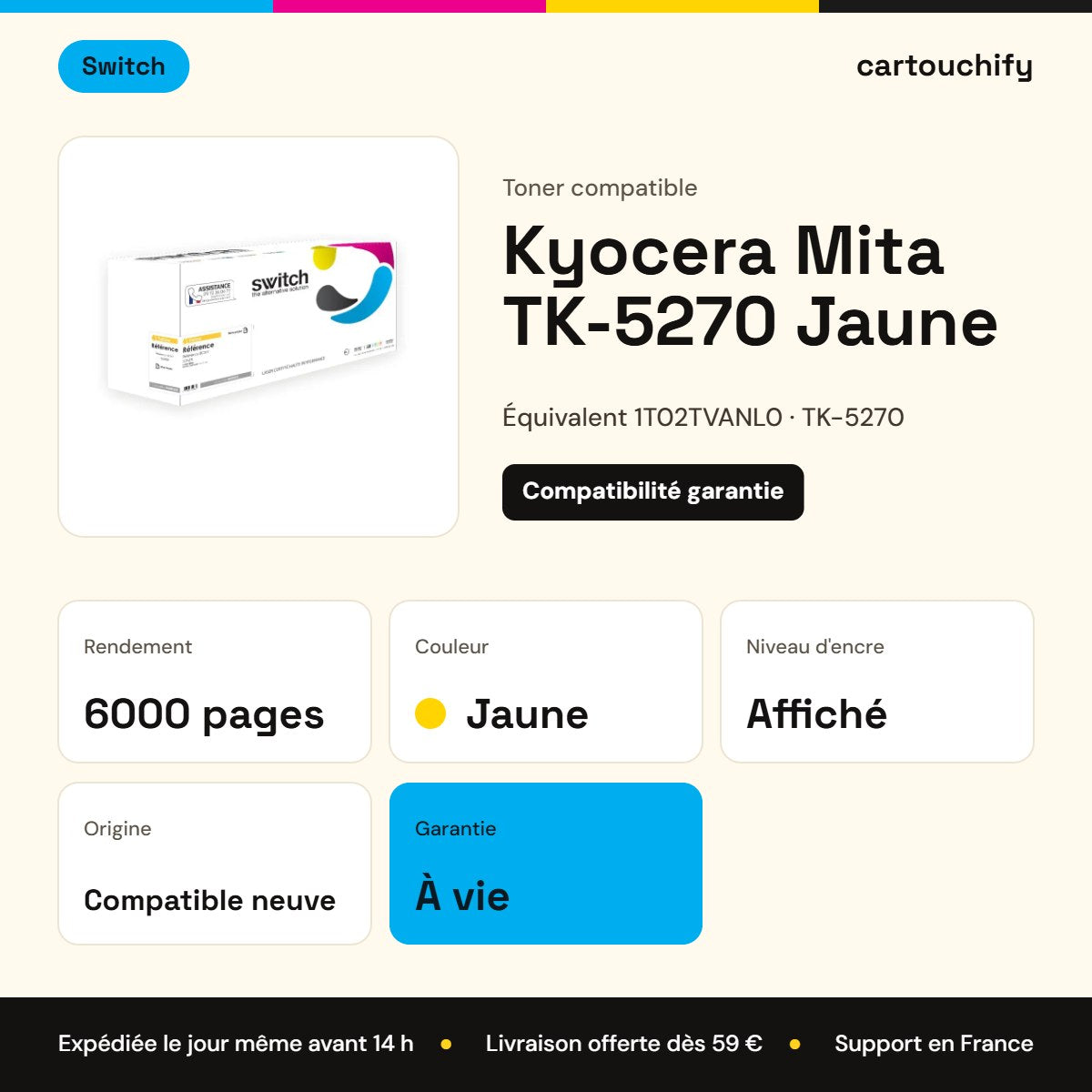 Kyocera Mita TK-5270 Toner Jaune compatible équivalent à 1T02TVANL0 · Switch : caractéristiques