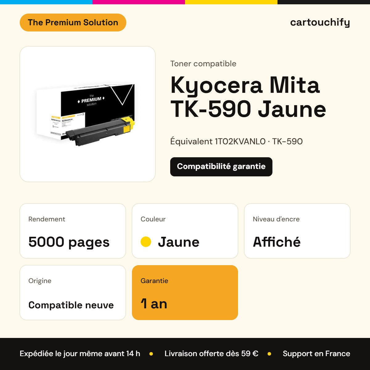 Kyocera Mita TK-590 Toner Jaune compatible équivalent à 1T02KVANL0 : caractéristiques