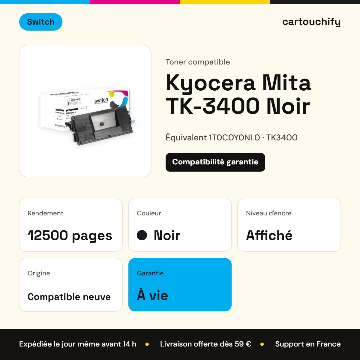 Kyocera Mita TK-3400 Toner Noir compatible équivalent à 1T02J00EU0 · Switch : caractéristiques