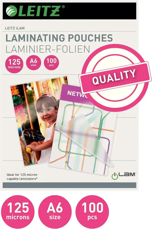 LEITZ Pochette de plastification A6 brillant 250 microns - Plastifieuses & accessoires