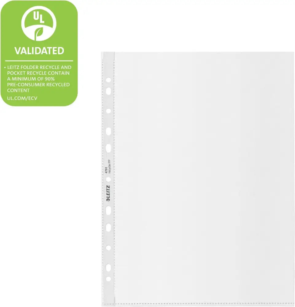 LEITZ Pochette perforée Recycle A4 PP grainé 0,10 mm - Chemises & pochettes transparentes