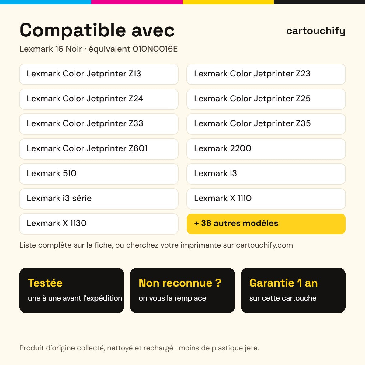 Imprimantes compatibles avec Lexmark 16 Cartouche Noir remanufacturé équivalent à 010N0016E