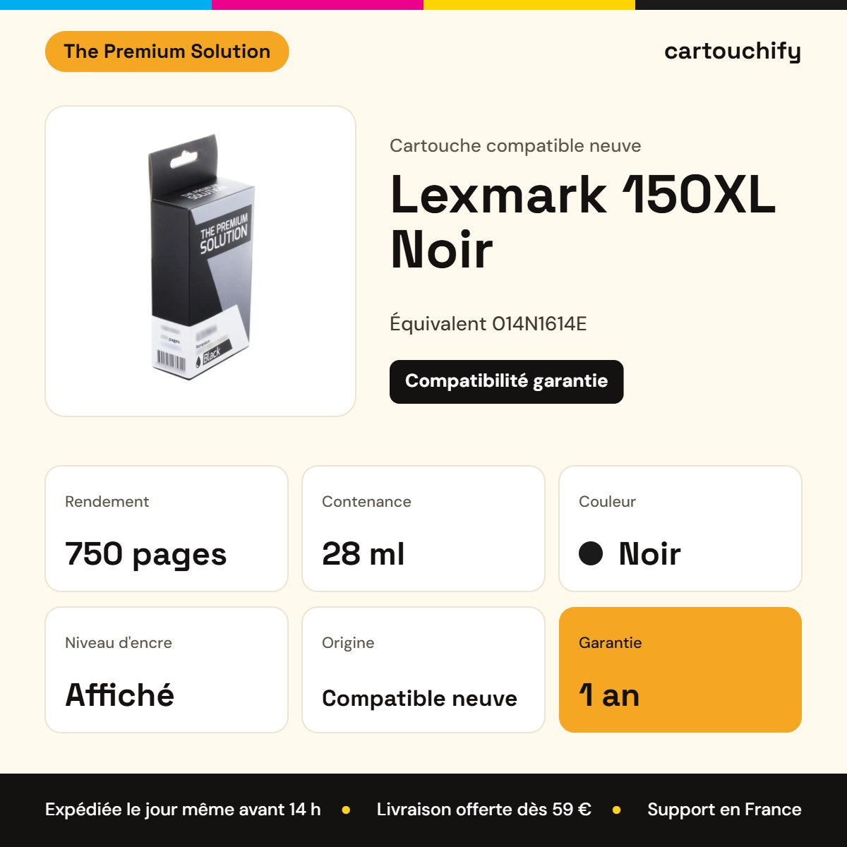 Lexmark 150XL Cartouche Noir compatible équivalent à 014N1614E : caractéristiques