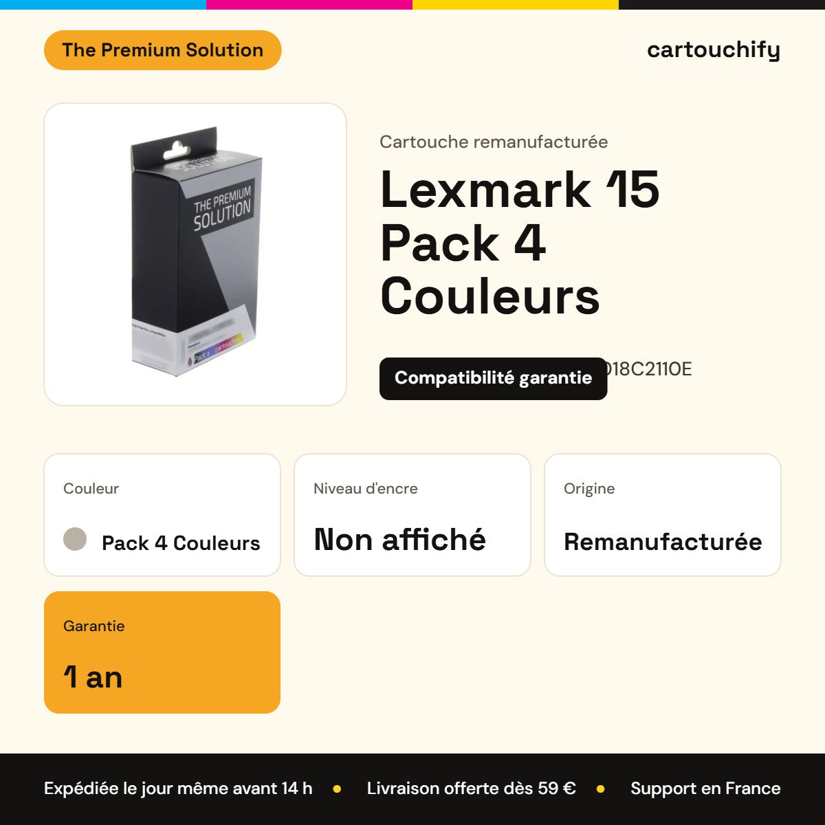 Lexmark 15 Cartouche Pack Noir + Couleur remanufacturé équivalent à 018C2090E, 018C2110E : caractéristiques