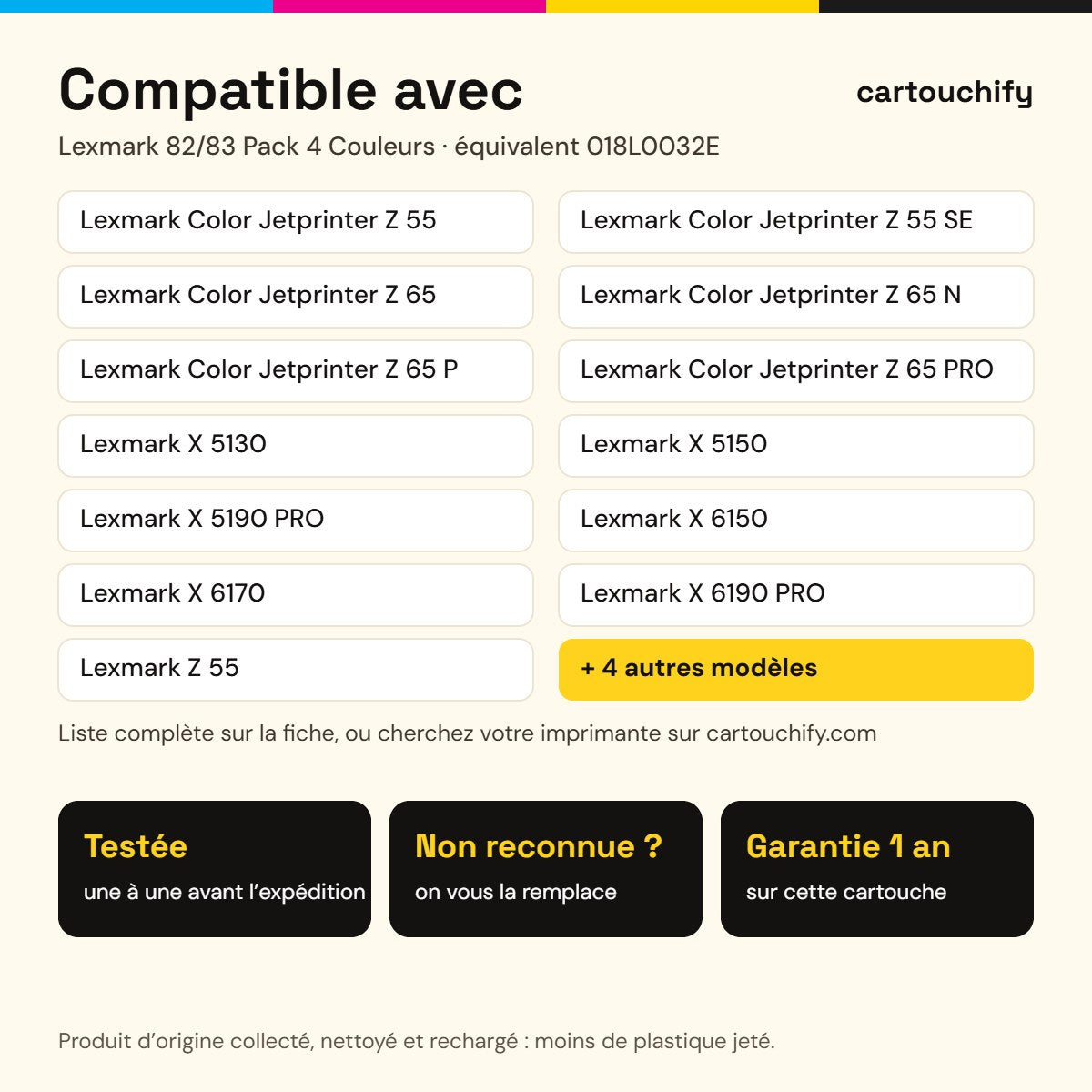 Imprimantes compatibles avec Lexmark 82/83 Cartouche Pack Noir + Couleur remanufacturé équivalent à 018L0032E, 018LX042E