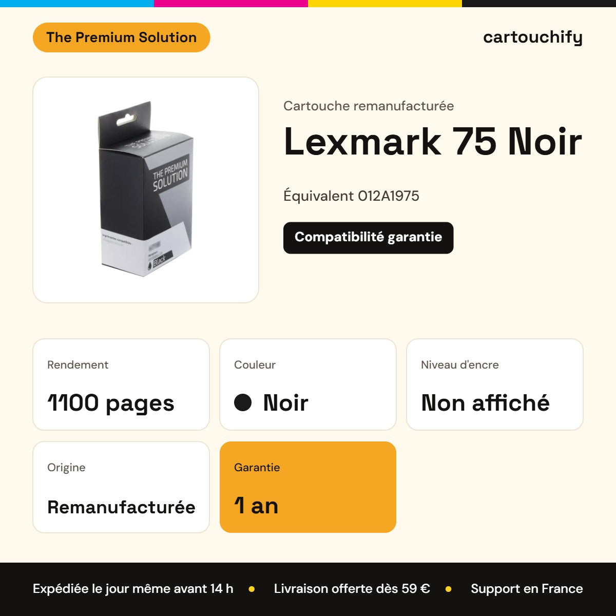 Lexmark 75 Cartouche Noir remanufacturé équivalent à 012A1975 : caractéristiques