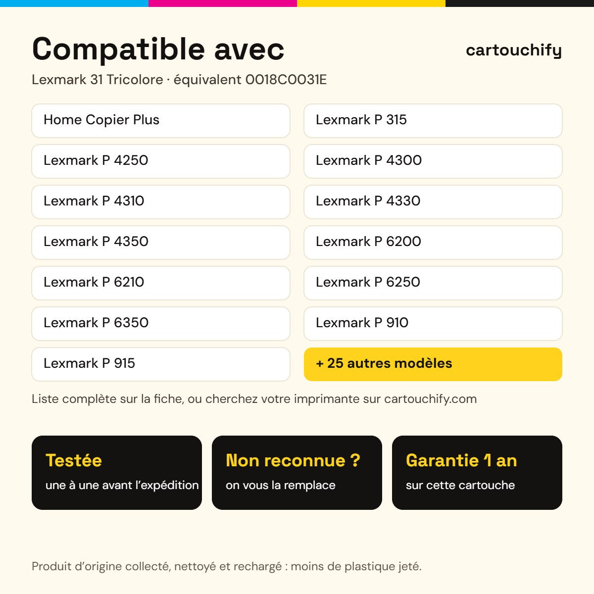 Imprimantes compatibles avec Lexmark 31 Cartouche Tricolore remanufacturé équivalent à 0018C0031E