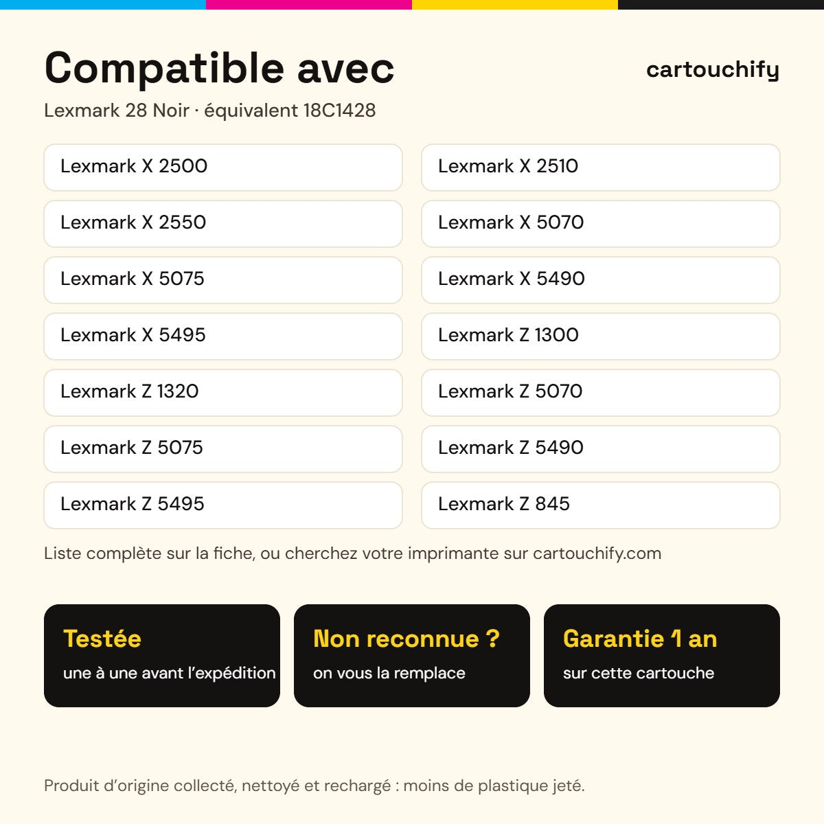 Imprimantes compatibles avec Lexmark 28 Cartouche Noir remanufacturé équivalent à 18C1428, 18C1528