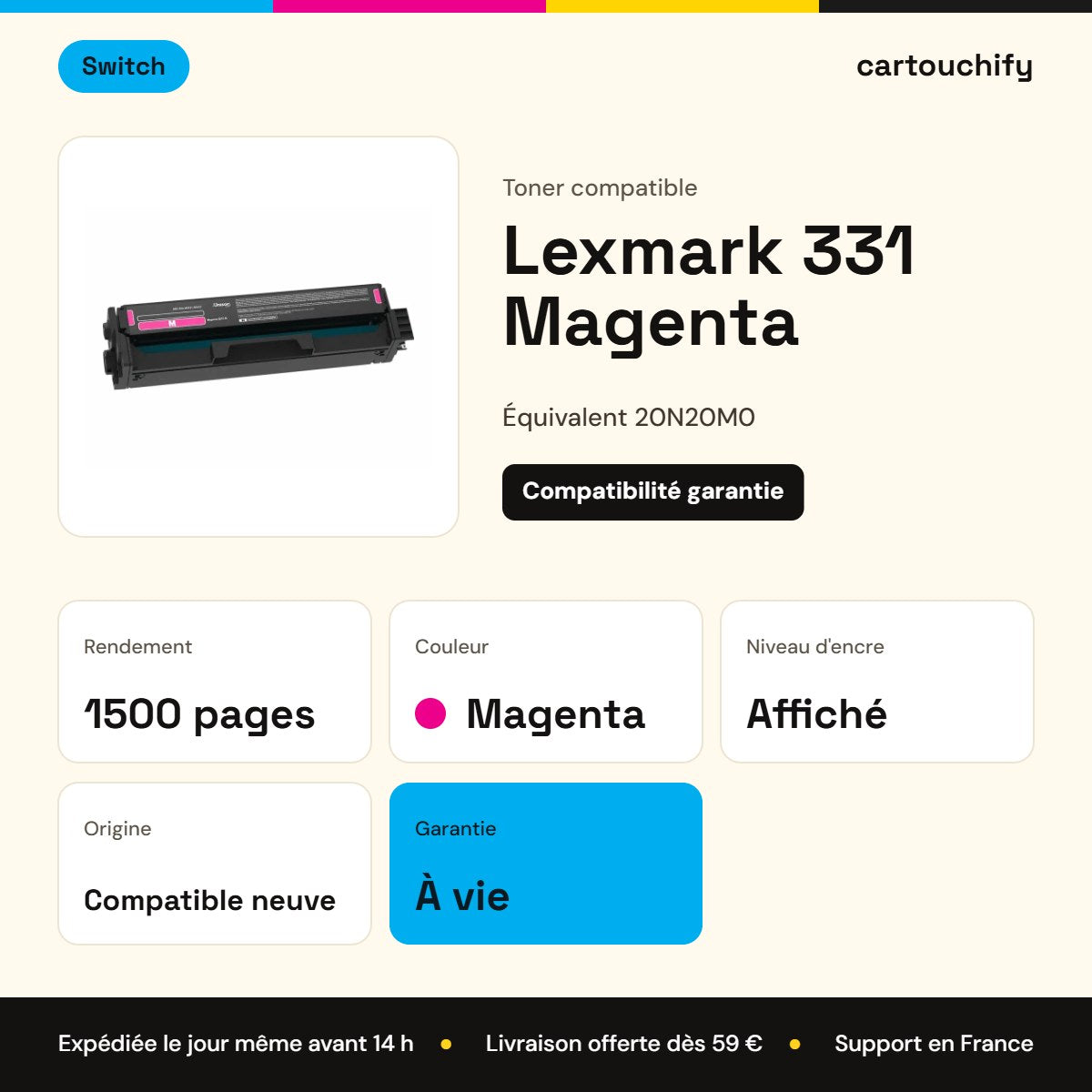 Lexmark 331 Toner Magenta compatible équivalent à 20N20M0 · Switch : caractéristiques