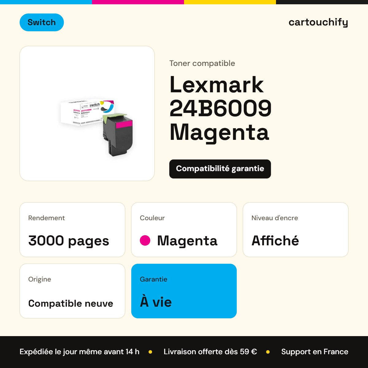 Lexmark 24B6009 Toner Magenta compatible · Switch : caractéristiques