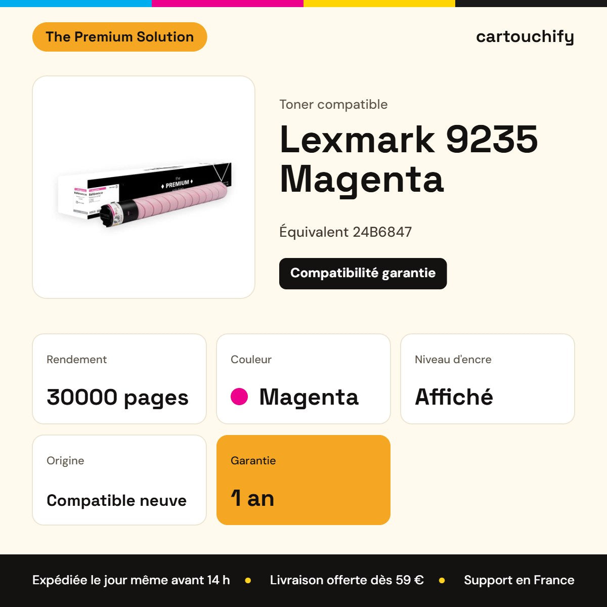 Lexmark 9235 Toner Magenta compatible équivalent à 24B6847 : caractéristiques