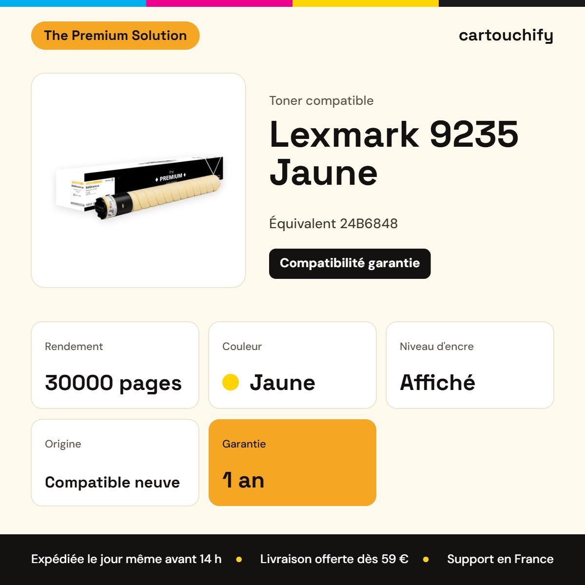 Lexmark 9235 Toner Jaune compatible équivalent à 24B6848 : caractéristiques