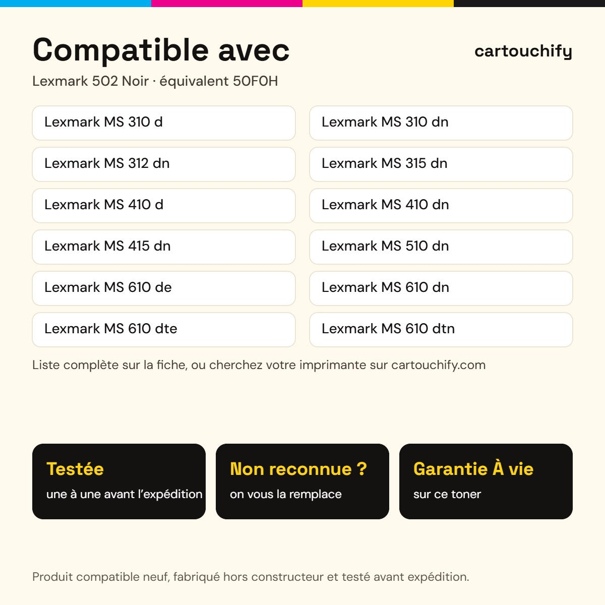 Imprimantes compatibles avec Lexmark 502 Toner Noir compatible équivalent à 50F0H, 50F2H · Switch