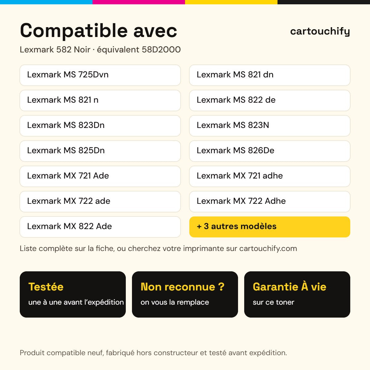 Imprimantes compatibles avec Lexmark 582 Toner Noir compatible équivalent à 58D2000 · Switch