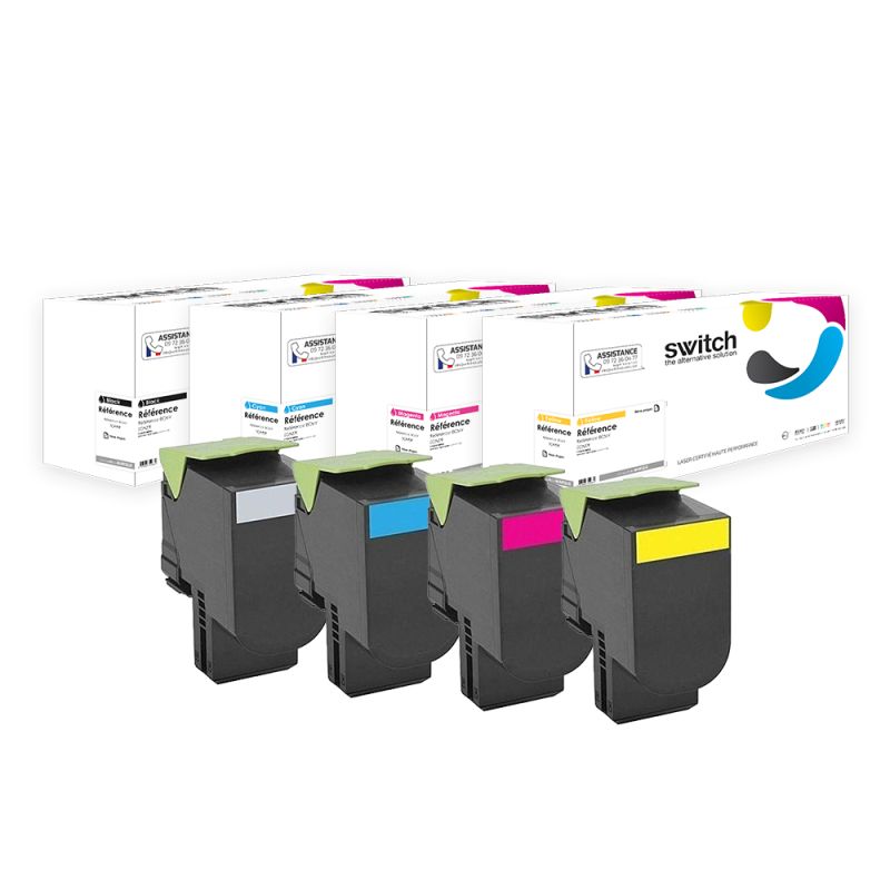 Lexmark 702HK 702HC 702HM 702HY, Toner Pack 4 Couleurs compatible · Switch