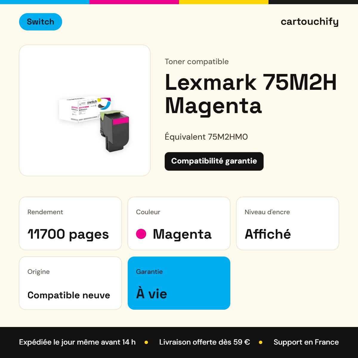 Lexmark 75M2H Toner Magenta compatible équivalent à 75M2HM0 · Switch : caractéristiques