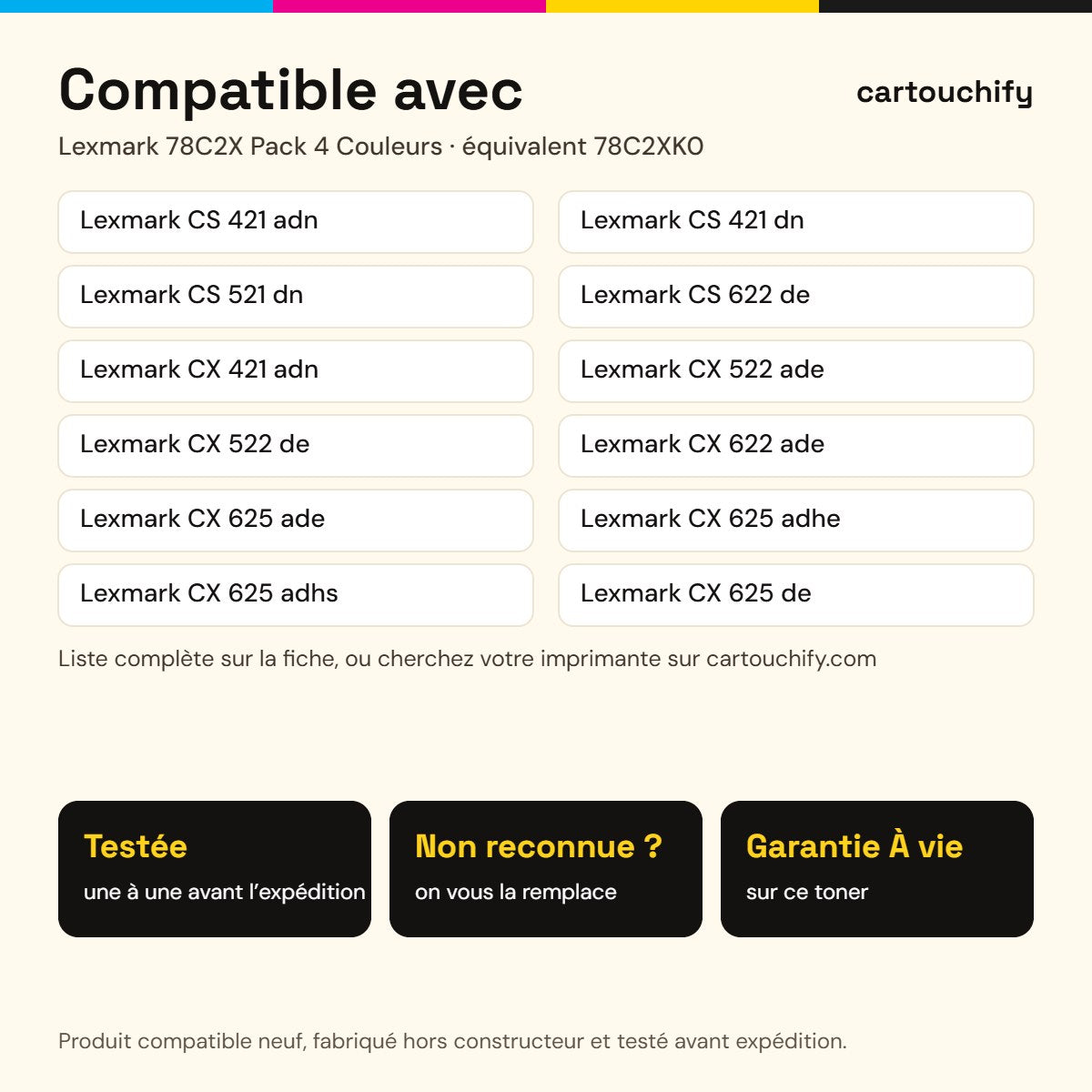 Imprimantes compatibles avec le toner Lexmark 78C2X Pack 4 Couleurs