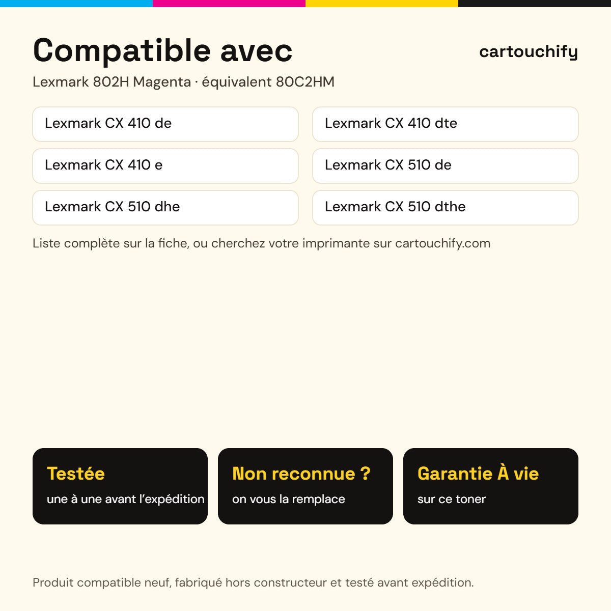 Imprimantes compatibles avec Lexmark 802H Toner Magenta compatible équivalent à 80C2HM · Switch