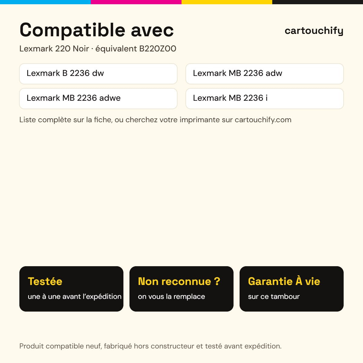 Imprimantes compatibles avec Lexmark 220 Tambour Noir compatible équivalent à B220Z00 · Switch