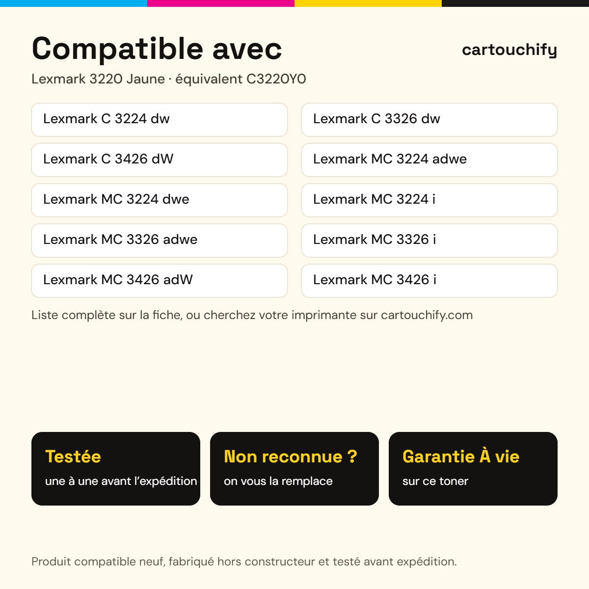 Imprimantes compatibles avec Lexmark 3220 Toner Jaune compatible équivalent à C3220Y0 · Switch