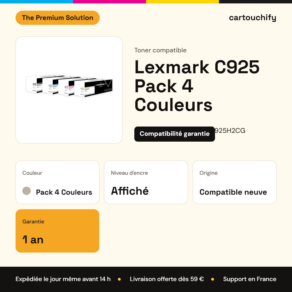 Lexmark C925 Toner Pack 4 Couleurs compatible équivalent à C925H2KG, C925H2CG, C925H2MG : caractéristiques