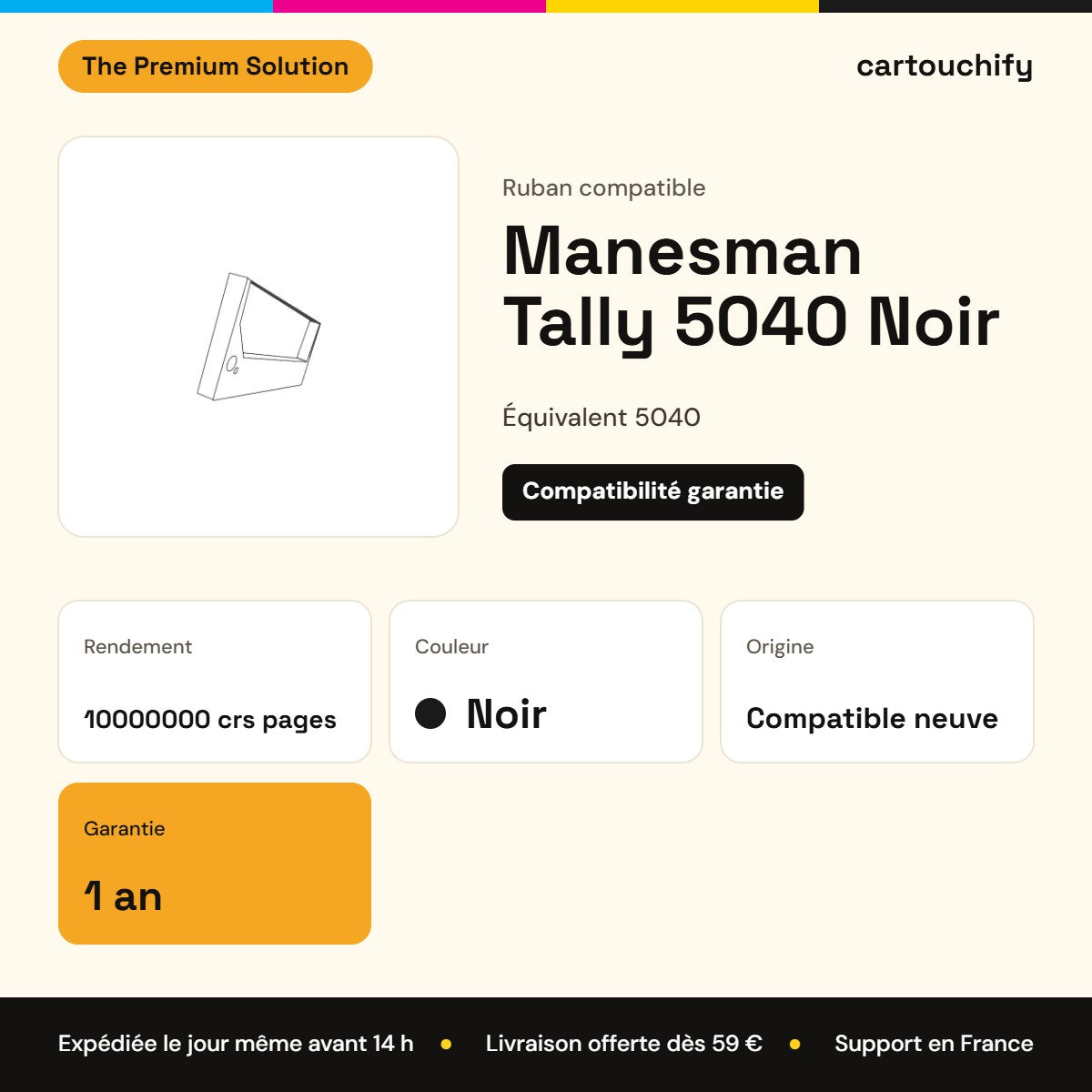 Manesman Tally 5040 Ruban Noir compatible équivalent à 043393 : caractéristiques